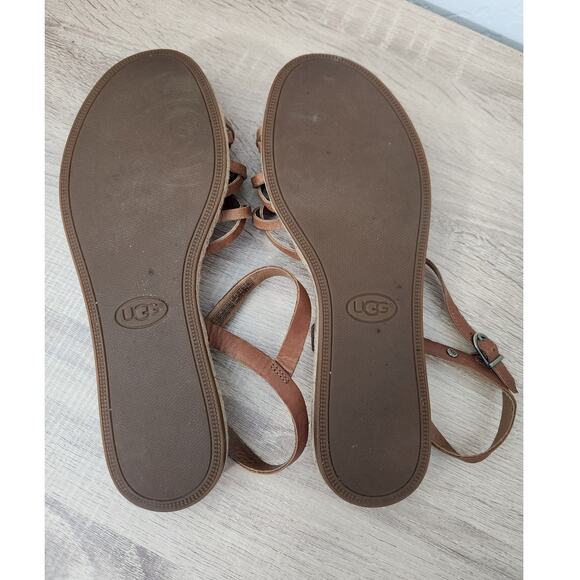 Ugg Larissa Sandals Size 9 Brown Leather Flat Strappy Classic Adjustable Shoes - Picture 8 of 9